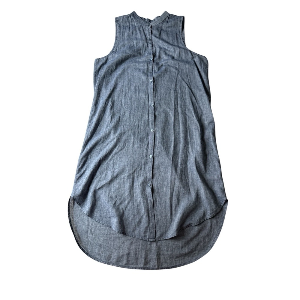 Eileen Fisher Chambray Blue Sleeveless Dress Small Organic‎ Cotton Lagenlook - Picture 3 of 7